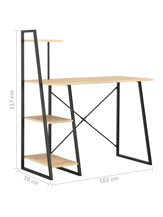Rakstāmgalds ar plauktiem, melns un ozolkoka, 102x50x117 cm