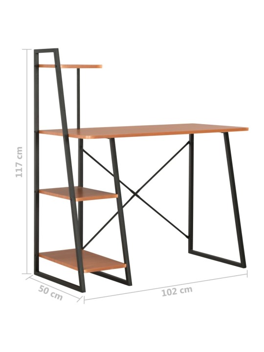 Rakstāmgalds ar plauktiem, melns un brūns, 102x50x117 cm