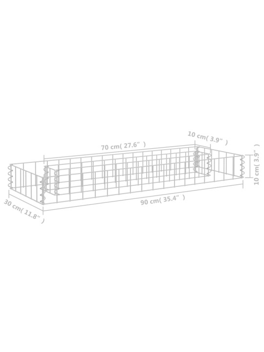 Gabions, augstā puķu kaste, cinkots tērauds, 90x30x10 cm