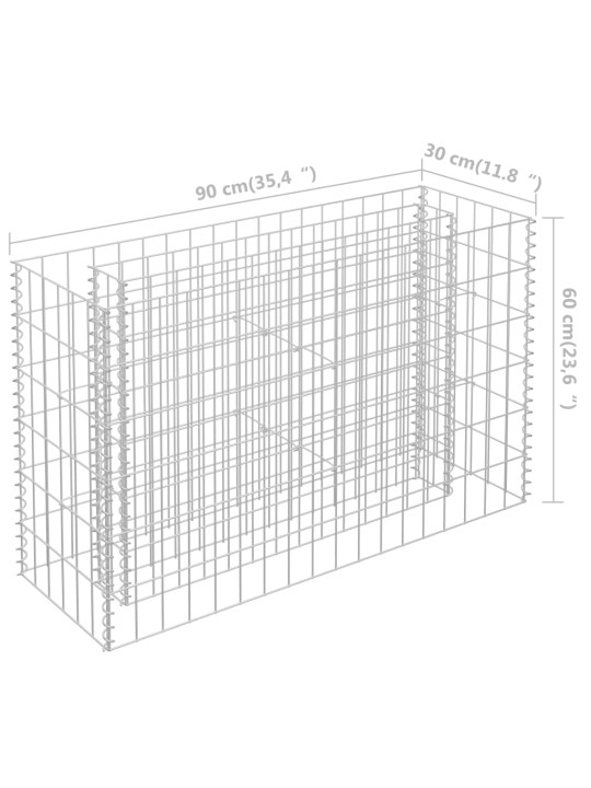 Gabions, augstā puķu kaste, cinkots tērauds, 90x30x60 cm