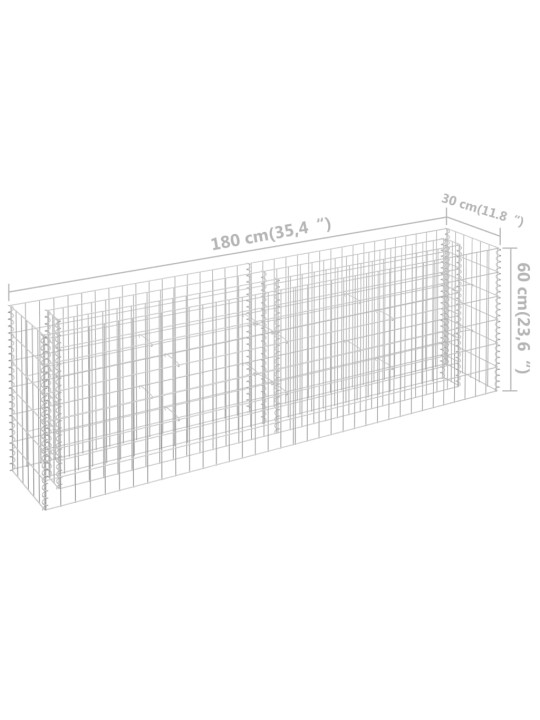 Gabions, augstā puķu kaste, cinkots tērauds, 180x30x60 cm