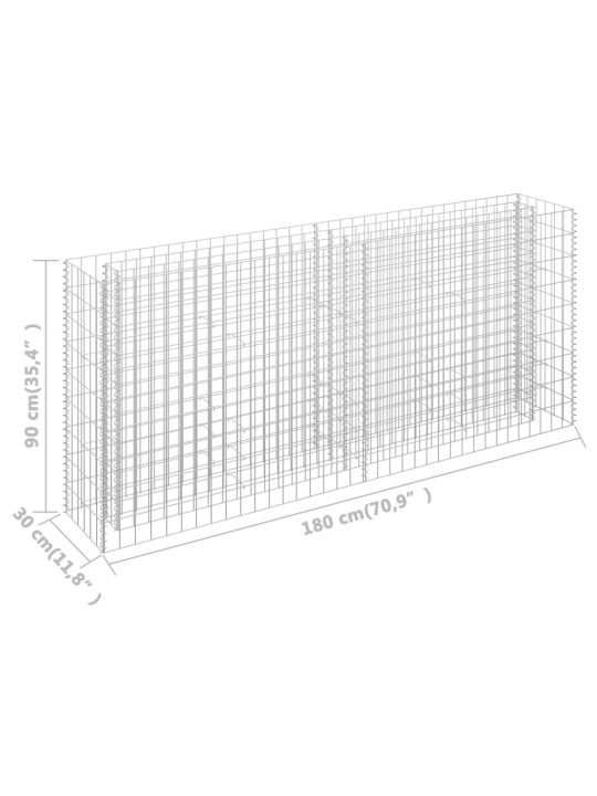 Gabions, augstā puķu kaste, cinkots tērauds, 180x30x90 cm