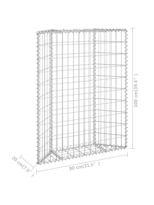 Gabions, augstā puķu kaste, cinkots tērauds, 80x20x100 cm