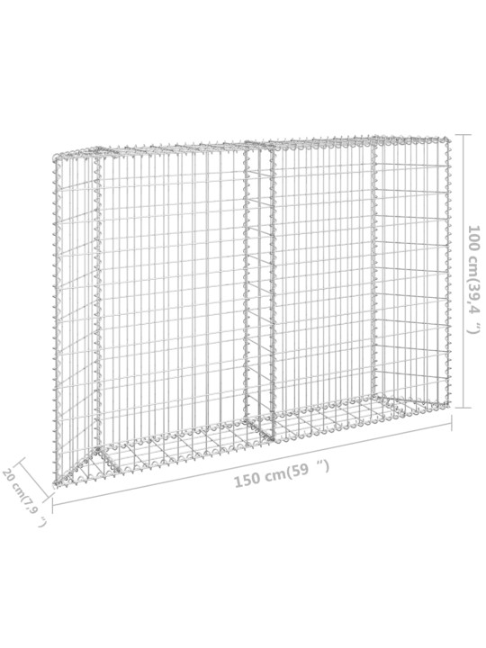 Gabions, augstā puķu kaste, cinkots tērauds, 150x20x100 cm