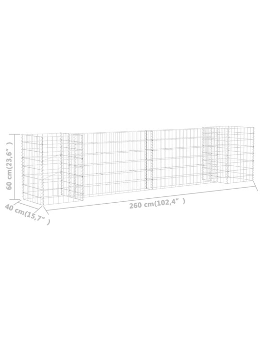 H-formas gabions, tērauda stieple, 260x40x60 cm