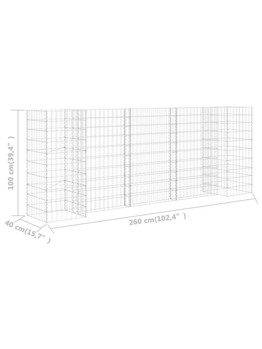H-formas gabions, tērauda stieple, 260x40x100 cm