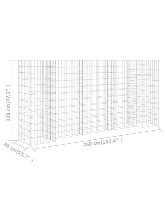 H-formas gabions, tērauda stieple, 260x40x120 cm