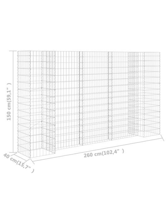 H-formas gabions, tērauda stieple, 260x40x150 cm