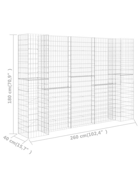 H-formas gabions, tērauda stieple, 260x40x180 cm