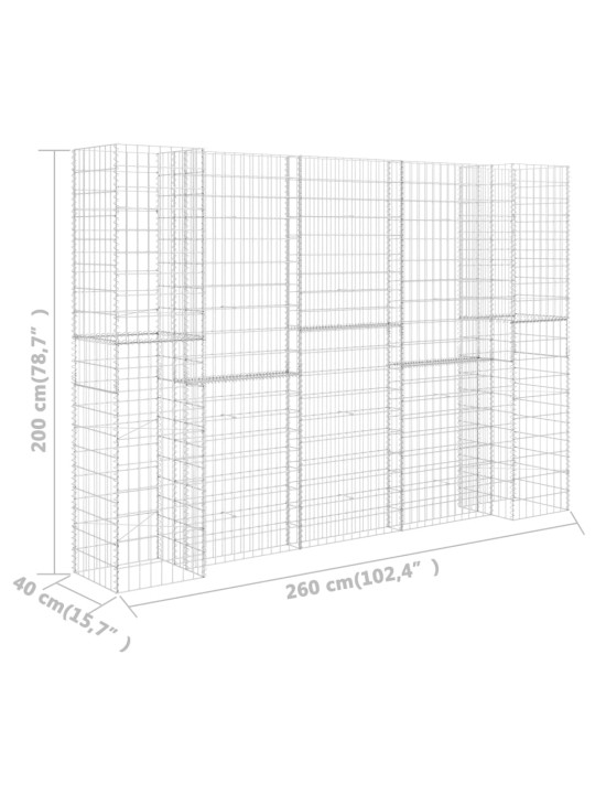 H-formas gabions, tērauda stieple, 260x40x200 cm