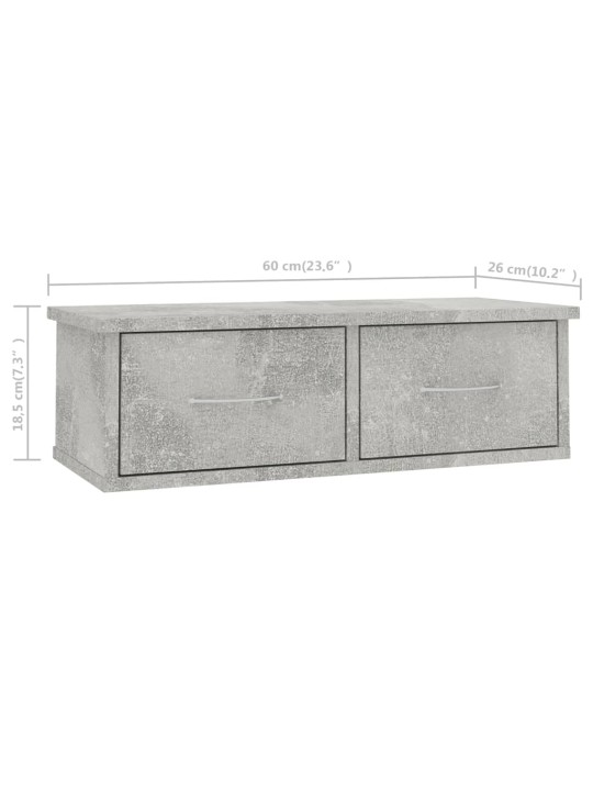 Sienas atvilktņu plaukts pelēks 60x26x18,5 cm inženierijas koks