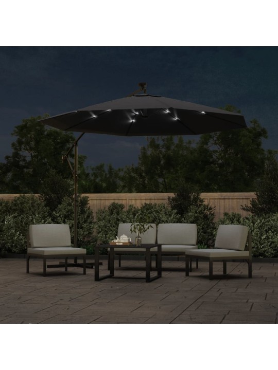 Saulessargs ar led gaismām un tērauda kātu, 300 cm, melns