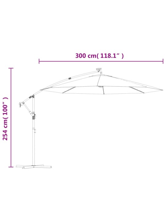 Saulessargs ar led gaismām un tērauda kātu, 300 cm, debeszils