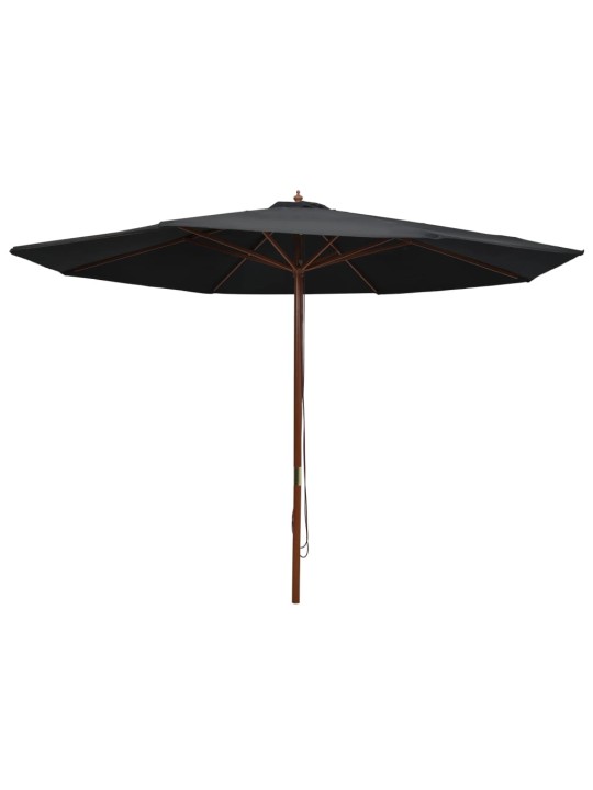 Dārza saulessargs ar koka kātu, 350 cm, melns