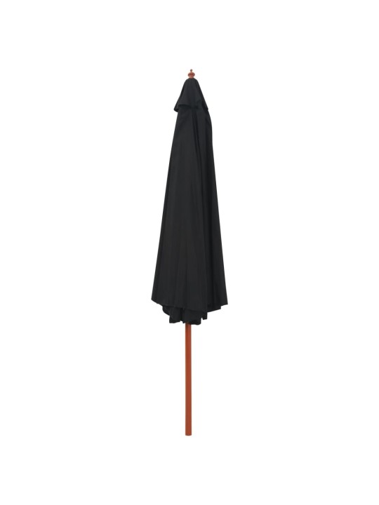 Dārza saulessargs ar koka kātu, 350 cm, melns