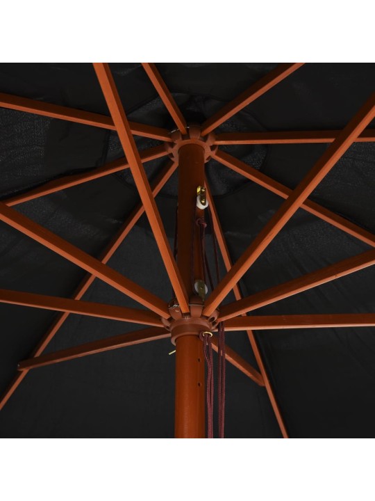 Dārza saulessargs ar koka kātu, 350 cm, melns