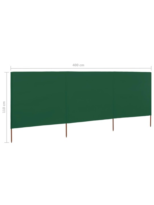 3 paneļu vēja aizsargsiets, zaļš, 400x80 cm, audums