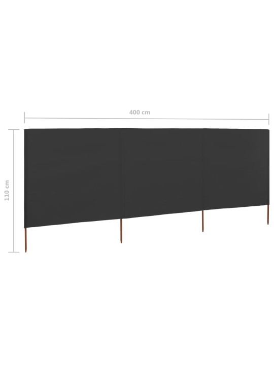 3 paneļu vēja aizsargsiets, pelēks, 400x80 cm, audums