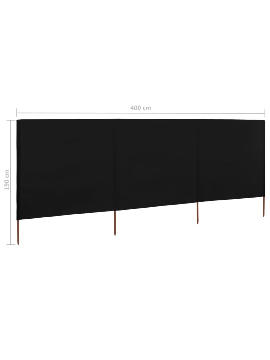 3 paneļu vēja aizsargsiets, melns, 400x160 cm, audums