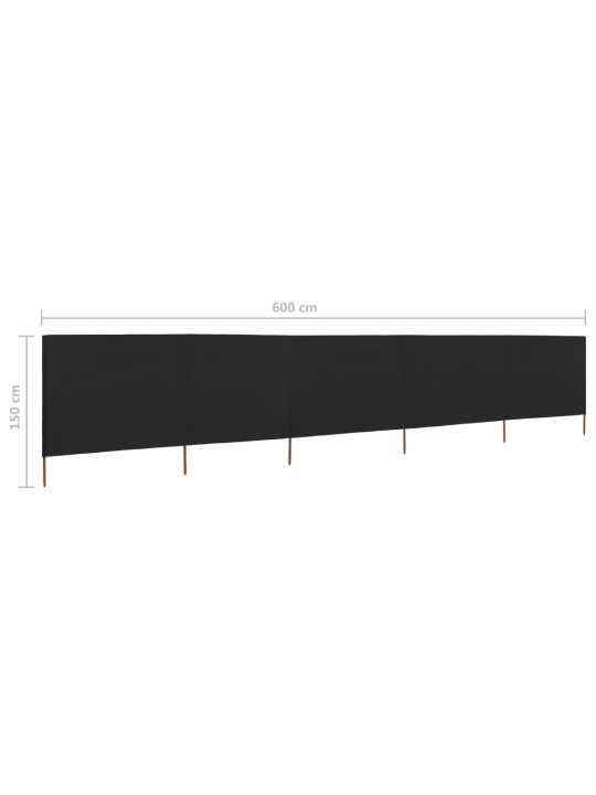 5 paneļu vēja aizsargsiets, melns, 600x120 cm, audums
