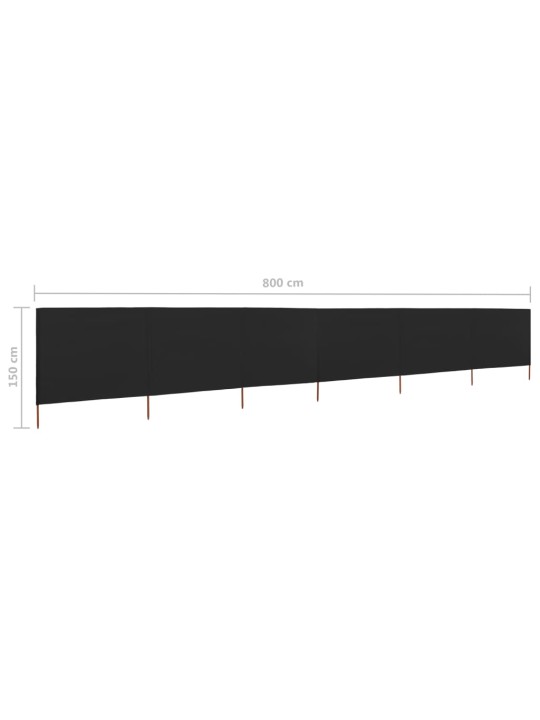 6 paneļu vēja aizsargsiets, melns, 800x120 cm, audums