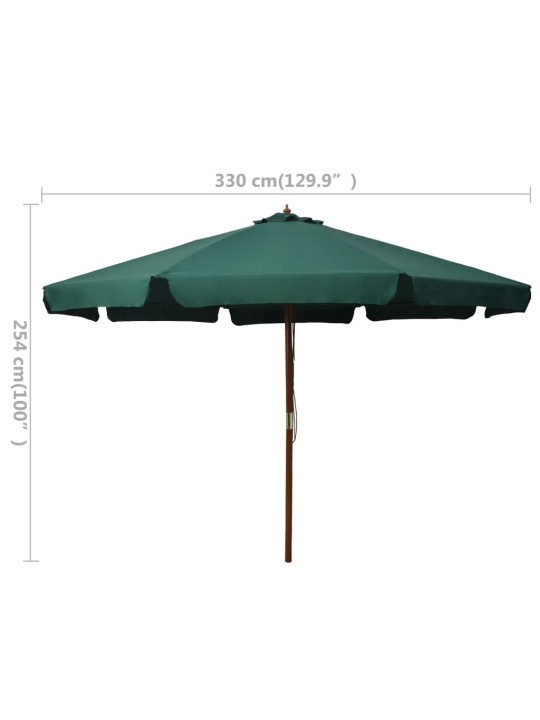 Dārza saulessargs ar koka kātu, 330 cm, zaļš