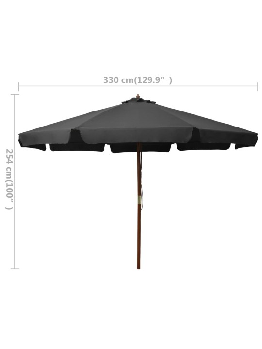 Dārza saulessargs ar koka kātu, 330 cm, antracītpelēks