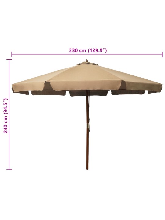 Dārza saulessargs ar koka kātu, 330 cm, pelēkbrūns
