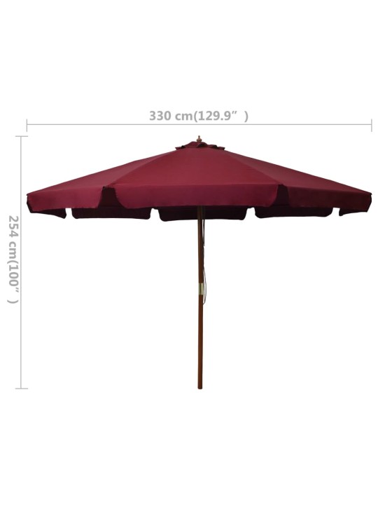 Dārza saulessargs ar koka kātu, 330 cm, vīnsarkans