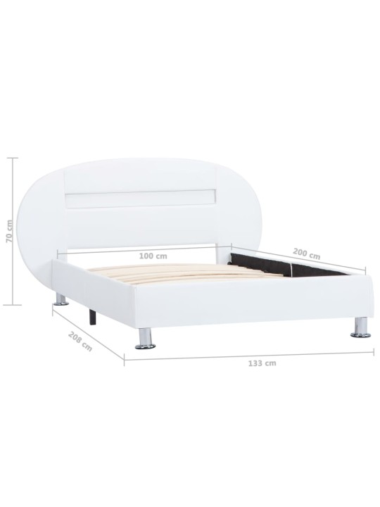 Gultas rāmis ar led, balta mākslīgā āda, 100x200 cm