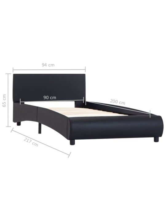 Gultas rāmis ar led, melna mākslīgā āda, 90x200 cm