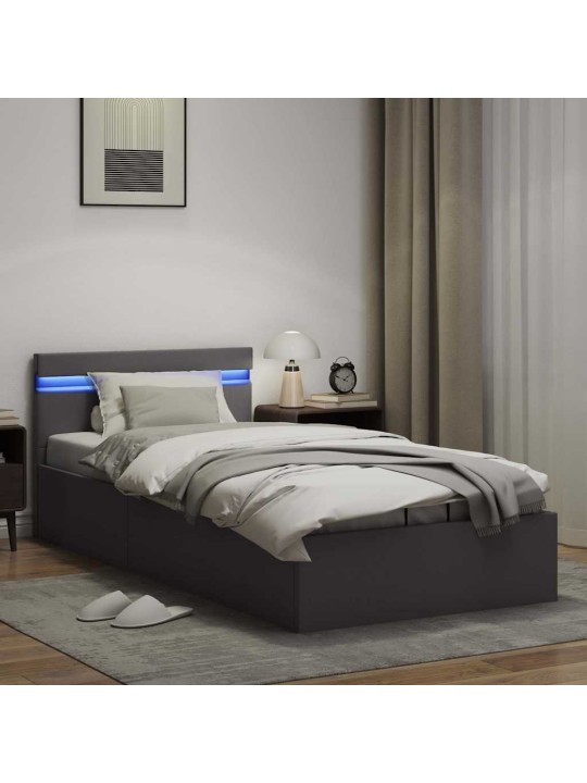 Gulta ar hidraulikas mehānismu un led, pelēka mākslīgā āda