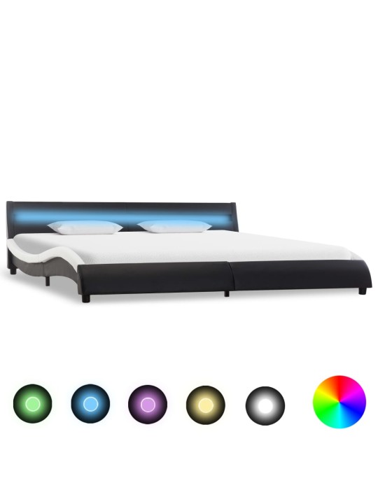 Gultas rāmis ar LED, melna un balta mākslīgā āda, 180x200 cm