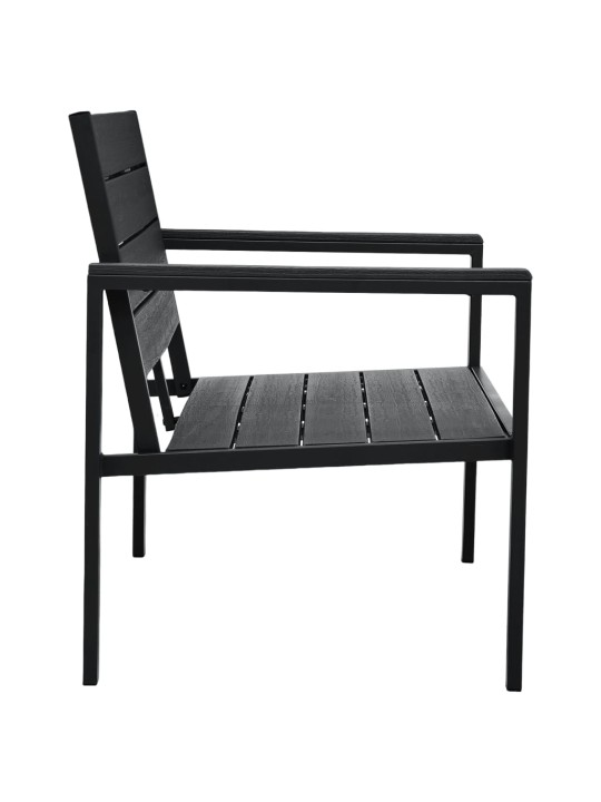Dārza sols, 120 cm, melns hdpe, koka imitācija
