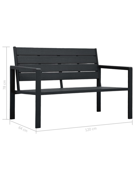 Dārza sols, 120 cm, melns hdpe, koka imitācija