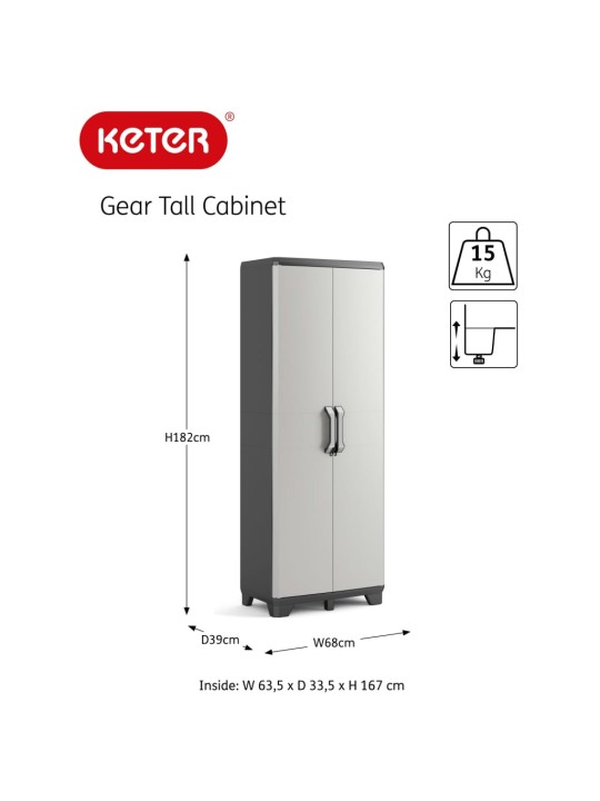 Keter skapis gear ar plauktiem, melns un pelēks, 182 cm