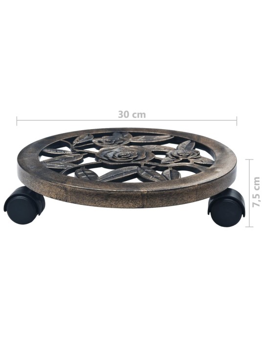 Puķu podu paliktņi ar riteņiem, 6 gab., bronzas krāsa, 30 cm
