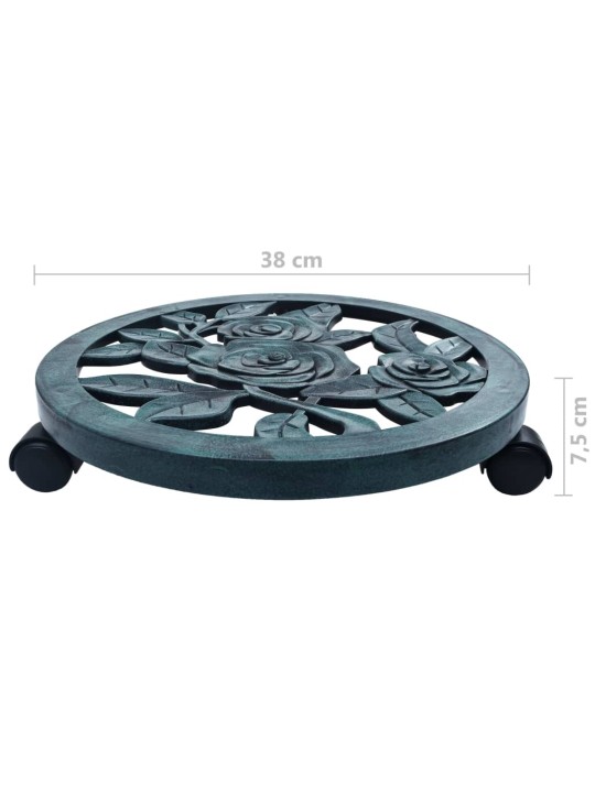 Puķu podu paliktņi ar riteņiem, 6 gab., zaļi, 38 cm, plastmasa