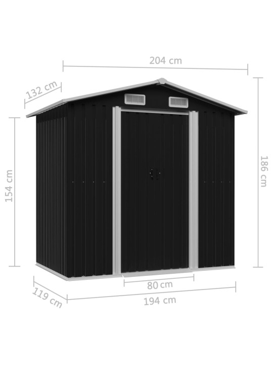 Dārza šķūnis, antracītpelēks, 204x132x186 cm, tērauds