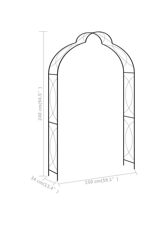 Dārza arka, melna, 150x34x240 cm, dzelzs