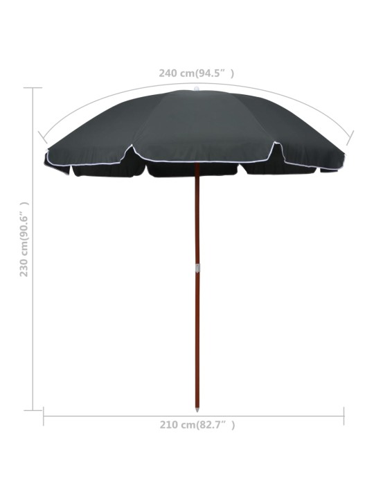 Dārza saulessargs ar tērauda kātu, 240 cm, antracītpelēks