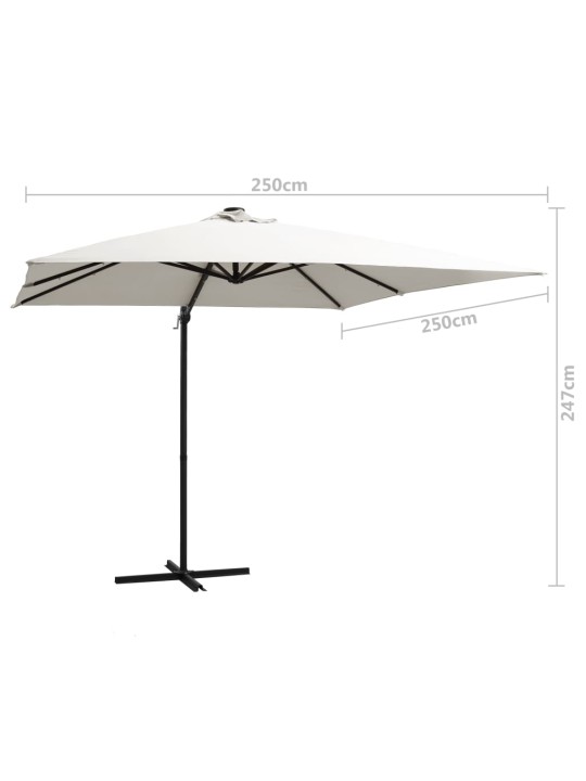 Saulessargs ar led un tērauda kātu, 250x250 cm, smilškrāsa