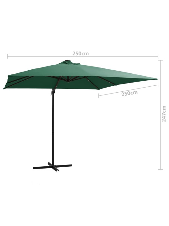 Saulessargs ar led gaismām un tērauda kātu, 250x250 cm, zaļš