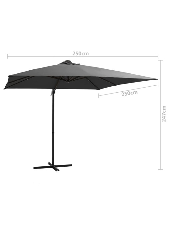 Saulessargs ar led gaismām un tērauda kātu, 250x250 cm, pelēks