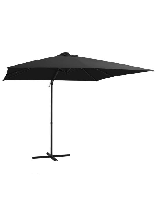 Saulessargs ar led gaismām un tērauda kātu, 250x250 cm, melns