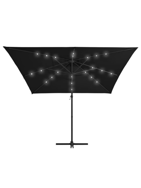 Saulessargs ar led gaismām un tērauda kātu, 250x250 cm, melns