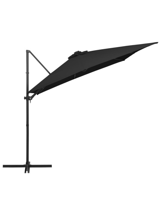 Saulessargs ar led gaismām un tērauda kātu, 250x250 cm, melns