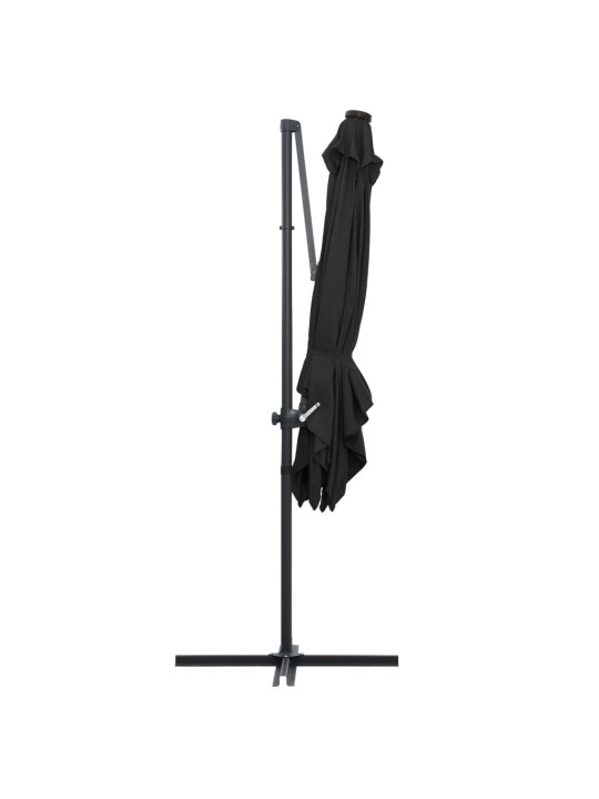 Saulessargs ar led gaismām un tērauda kātu, 250x250 cm, melns