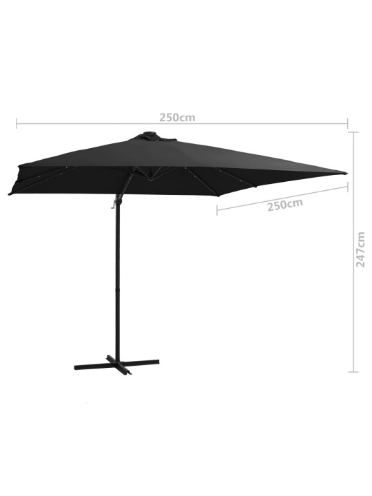 Saulessargs ar led gaismām un tērauda kātu, 250x250 cm, melns