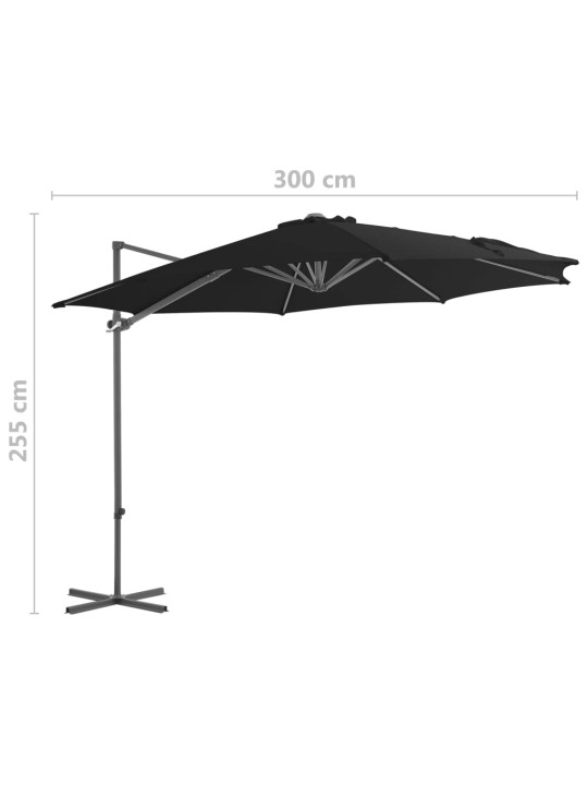 Dārza saulessargs ar tērauda kātu, 300 cm, melns